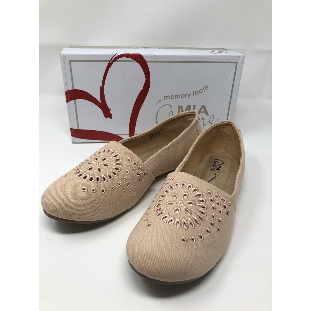 MIA Amore Linnett 10 Peach Canvas Slip On Shoe Espadrille‎ Memory Foam
